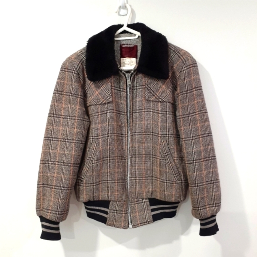 Vintage Wool Bomber Jacket with Fleece Collar